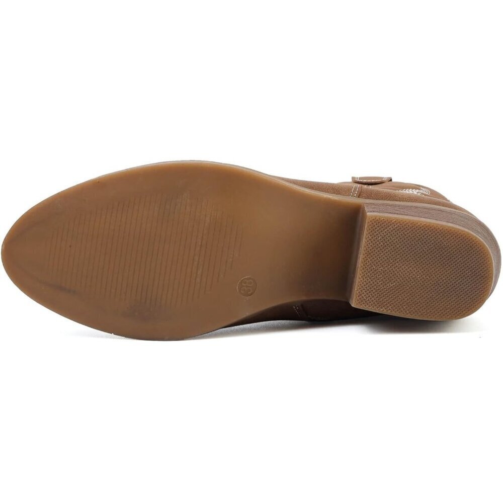 Todaysunny Women Brown Western Femme Cowboy Calf Ankle Booties With Side Zip - Picture 4 of 5